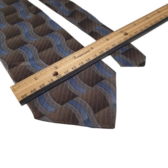 Vintage Pattern Arrow Company Men Tie Brown Blue Silk Office Dad Gift Necktie - Picture 3 of 5